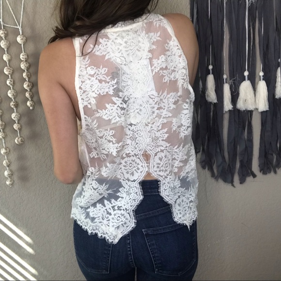 Free People Tops - NWT Free People cream lace split back tank